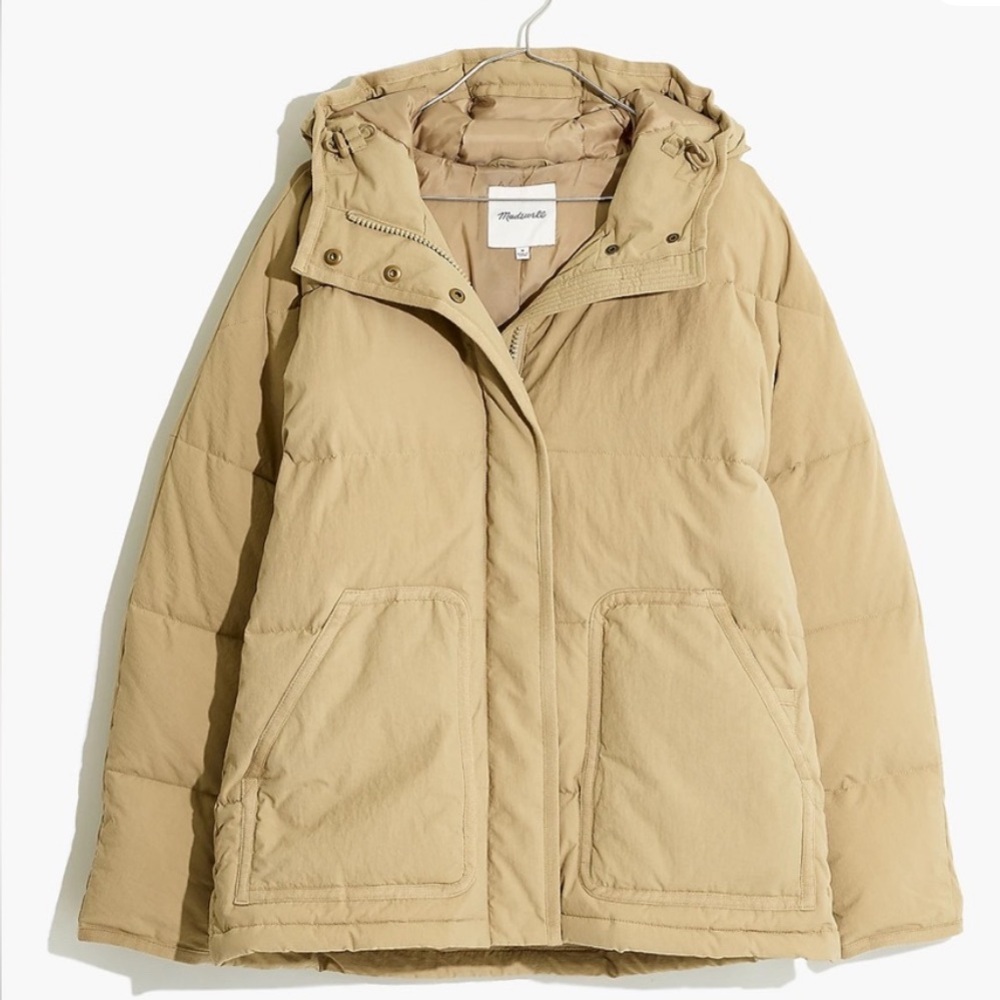 Madewell Holland Quilted Puffer Parka Jacket size Small color beige